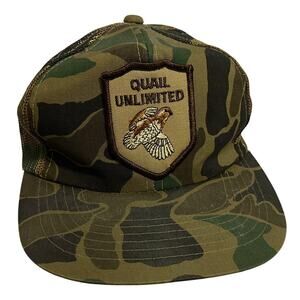 Vtg Quail Unlimited (old School) Camoflauge Snapback Hat Patch Trucker Mesh